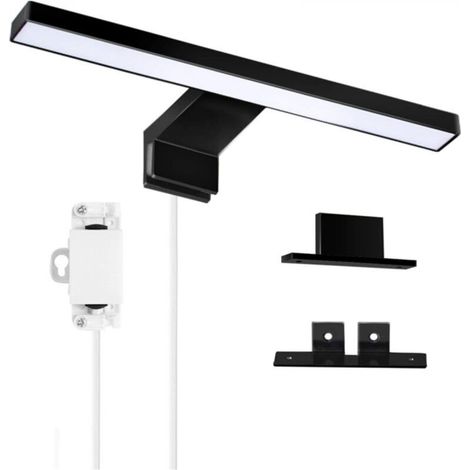 8W 60CM 680LM 230V 6000K Bathroom Mirror Light, IP44 Waterproof Class II 3-in-1 LED Mirror Light, Flicker-Free, Clip-on for Mirror, Cabinet, or Wall, 600mm LED Lamp, Black (1/5)