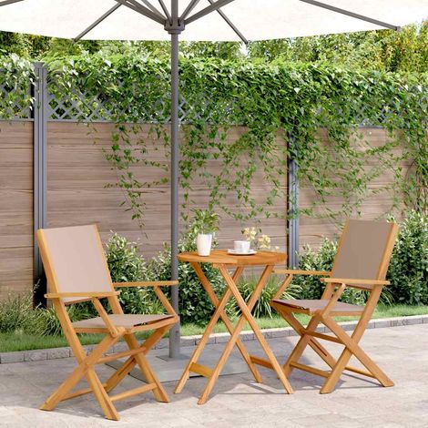 Ensemble bistrot 3 pièces taupe en bois d’acacia et tissu, table et chaises pliables - PANGIVO (1/5)