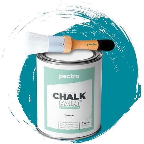 Pittura a Gesso - PECTRO - BLU VERDATRO - 750ml - Pennello in Legno Incluso - Finitura Mat