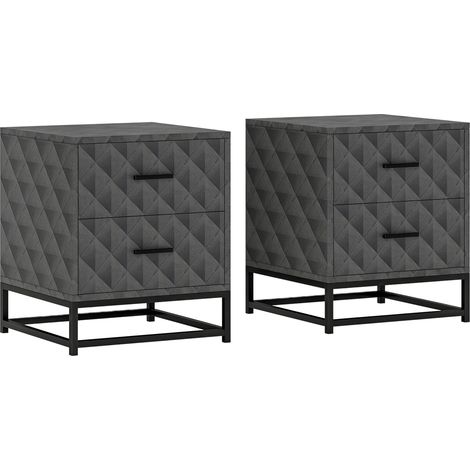 Set of 2 Modern Bedside Tables with 2 Drawers,Stylish Nightstand and Storage Solution for Bedroom and Living Room,Grey Finish