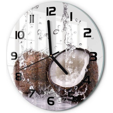 Horloge Murale Ronde Déco Salon Verre Trempé Silencieuse Design Contemporain Noix de coco et eau fi 30 cm (1/5)