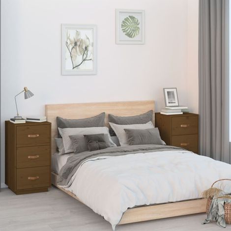 Lot de 2 Tables de chevet Contemporain  Meubles de chevet Marron miel 40x40x75cm Bois de pin massif 39866