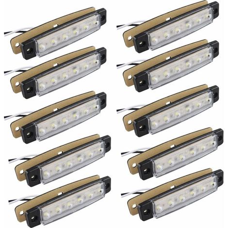 10 pezzi 12V luci di posizione laterali 6SMD LED lampada anteriore luci di posizione laterali posteriori per rimorchio camion roulotte camper furgone camion autobus barca trattore motore bianco