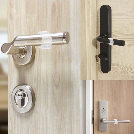 Butée de protection transparente pour poignée de porte, à double orifice et en forme de huit elle sert d'amortisseur pour prévenir les chocs entre les portes et les fenêtres. (1/3)