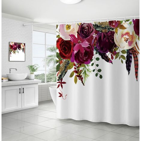 GROOFOO Rideau de Douche Floral avec 12 Crochets, Rideaux de Douche en Polyester Imperméable, Anti Moisissure, Lavable Machine, Séchage Rapide, 180x180cm pour Baignoire ou la Salle de Bain,Style 21 (1/2)
