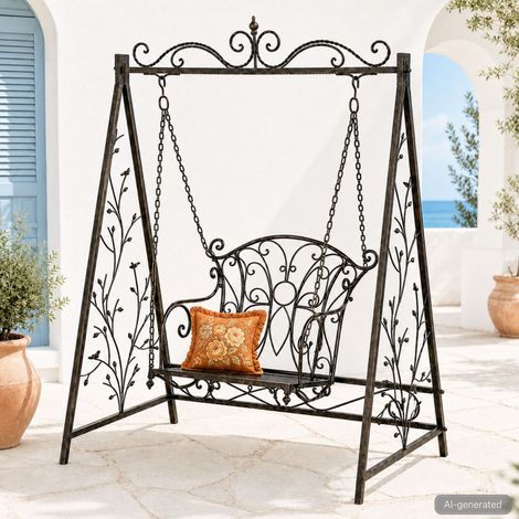 DanDiBo Balançoire hollywoodienne métal antique Balançoire de jardin 18811+1868 Fauteuil suspendu avec support fer forgé Balançoire jardin (1/5)