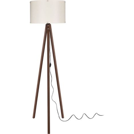 Lampada da terra treppiede noce con paralume tessuto crema Aden ASZ1460 (1/4)