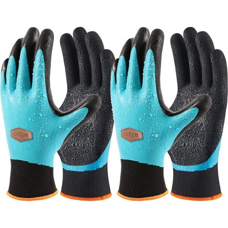 Waterproof Work Gloves for Women/Men, Double Latex Coated Gardening Gloves for Outdoor Work (2 Pairs XL) (1/5)