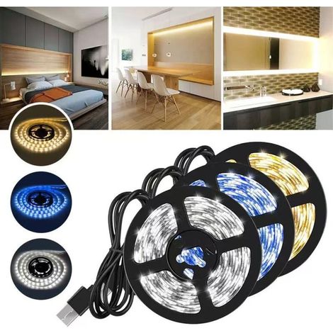 Set di 3 strisce LED USB, 120 bianco caldo, bianco e blu, 2 m, per decorazioni natalizie, illuminazione di armadi, camera da letto, guardaroba, feste (1/4)