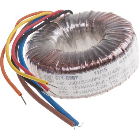 Transformateur torique RS PRO 2 sorties, 230V c.a. 2 x 15V c.a., 80VA ( Prix pour 1 )
