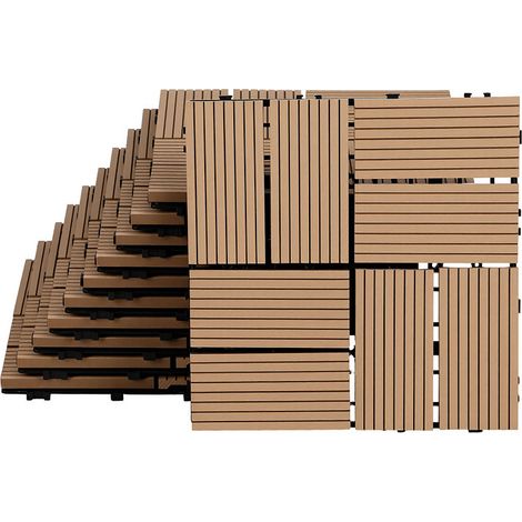 Wolketon Dalle de terrasse pour extérieur, sans vis ni outils, idéal terrasse, jardin et piscine 22 pièces Teck (1/5)