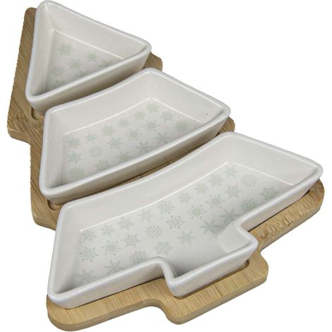 Set apéritif de Noël 3 coupelles avec plateau en bambou en forme de sapin (1/2)