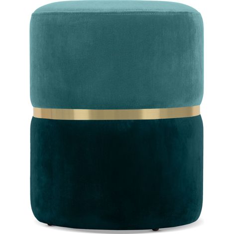 LOUISE Pouf aus entenblauem Samt und goldfarbenem Metall (1/5)