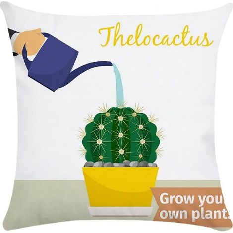 Taie D’Oreiller Coton Linen - Motif Cactus Imprimé Des Deux Côtés - Pour Canapé Chaise Lit Bureau Voiture - 40x40 cm (1/5)