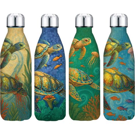 Lot de 4 bouteilles isothermes en inox décor tortues de mer (1/5)
