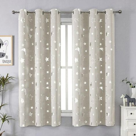 Rideaux occultants JIAOCHU pour enfants avec motif lune et étoile pour chambre - Rideaux et voilages galaxie découpés avec œillets pour chambre d'enfant - Rideaux occultants pour bébé, longueur 84 pou (1/5)