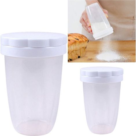 Zweiteiliges weißes, staubdichtes Backzuckersieb-Set, 7 x 4,5 x 11,4 cm, Streusel für Kuchengebäckpulver (1/5)