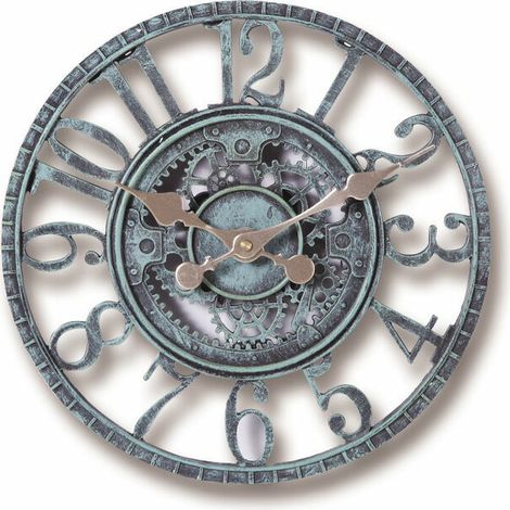 Outdoor Wall Clock Large 30cm Hollow Gear Vintage Slate Effect Waterproof Indoor Garden Decorative (1/4)