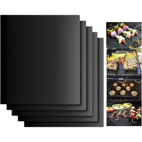 Grillmatten Set, 4 teilig Wiederverwendbare Antihaft Grillmatten Hitzebeständig bis 260 °C Unbedenkliches Material Grillarten 50 x 40 cm Schwarz (1/5)
