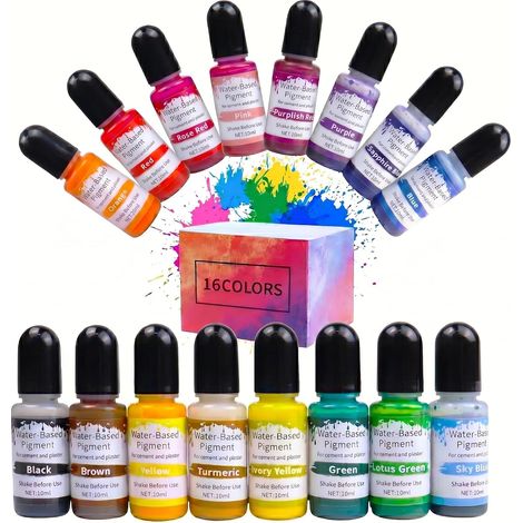 Pigments de couleur pour poudre de coulée, 16 couleurs, 10 ml, pigments à base d'eau, peinture pour béton et plâtre en poudre pour modélisme, bricolage et projets créatifs, plâtre, ciment (1/5)