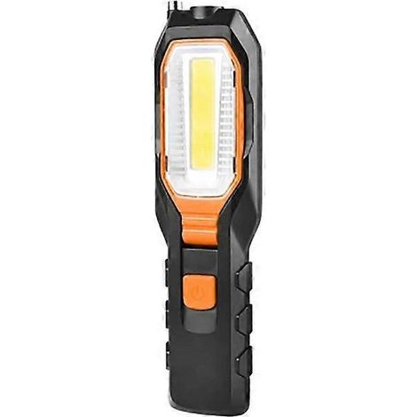 Lampe de travail LED COB, lampe d'inspection réglable, lampe torche magnétique rechargeable USB, lanterne de camping avec crochet, aimant et outils de préhension (piles AA non rechargeables, orange). (1/5)
