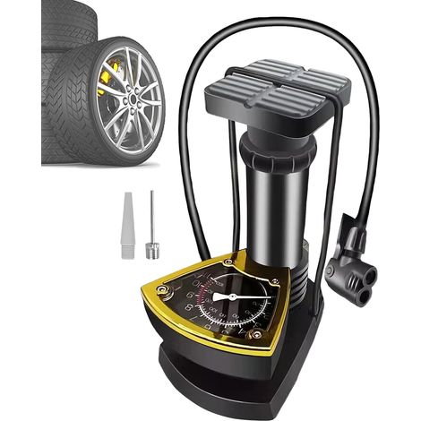 Pompe à pied pour pneus de vélo – Gonfleur de pied de voiture léger avec manomètre Compresseur de pneu de vélo portable pour berline, moto, pickup, jouets gonflables électriques automobiles (1/5)