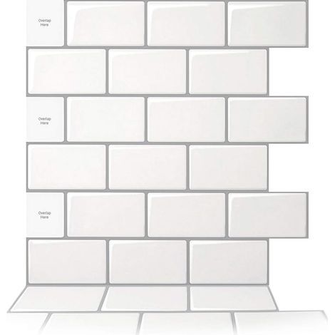 10 pièces Credence Adhesive pour Cuisine,Carrelage Adhesif Mural Cuisine Salle de Bain,Autocollant Cuisine, Blanc avec joint Gris,30,5 x 30,5 cm (1/5)