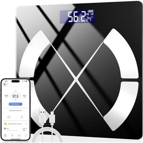 Balance Pese Personne, Pese Personnes Application, Balance Bluetooth, IMC, Poids, Masse Musculaire, Eau, Protéines,Poids Osseux, (1/5)
