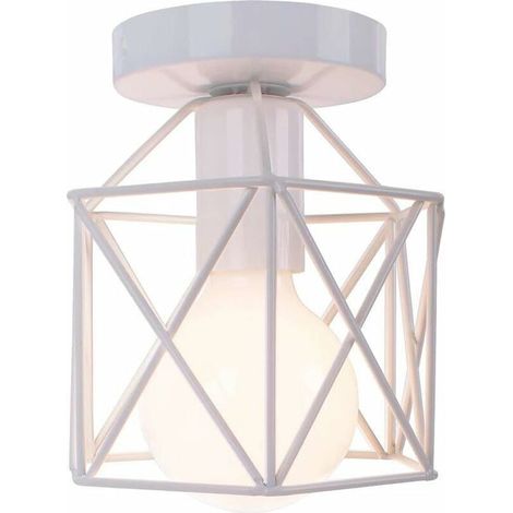 Retro Plafonnier Industrielle en Métal Carré Fer, Suspension Cage Cube Luminaire E27 pour Salon Chambre Café Bar Restaurent Entrée Couloir (Blanc) (1/4)