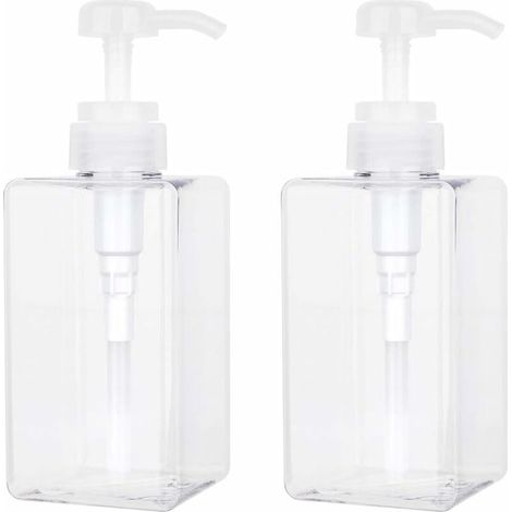 450 ML Distributeur de Savon, Lot de 2 Flacon Pompe Vide en Plastique Conteneur de Bouteille pour la Cuisine et la Salle de Bain - Transparent (1/5)