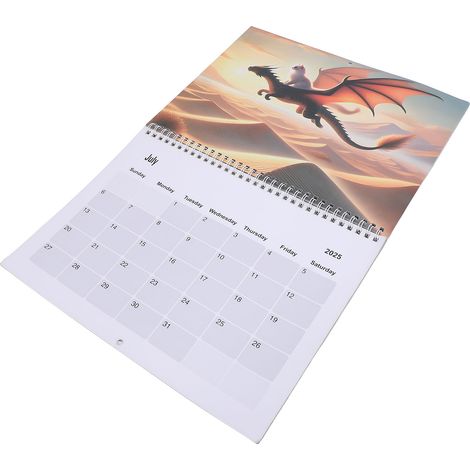 Calendrier 2025 Chat et Dragon - Illustration exquise - Reliure spirale - À accrocher au mur (1/5)