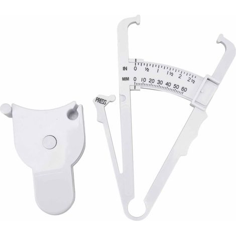 Calibrador de pliegues cutáneos, tipo prensa, escala transparente, alta precisión, mm/pulgadas, cinta métrica de cuerpo blanco