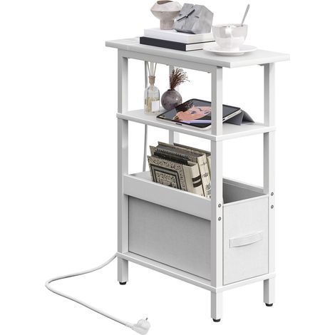 Table d’Appoint étroite, Bout de Canapé avec Station de Charge, Table de Chevet avec Tiroir Amovible, Bout de Canapé pour Espace Limité, Chambre, Blanc AETBW125UE01 (1/5)