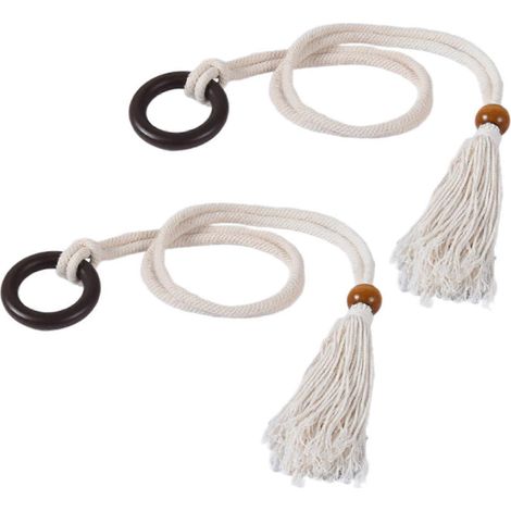 Lot de 2 embrasses décoratives en corde pour rideaux, support de rideau en perles de bois pour la décoration de fenêtres (1/5)