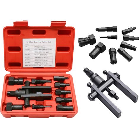 Jeu d'outils pour extracteur de roulements, ensemble de 10 pièces, tailles de collet de 8 mm à 25 mm, acier allié durable, mallette pratique en plastique soufflé, retrait de roulements en douceur (1/5)