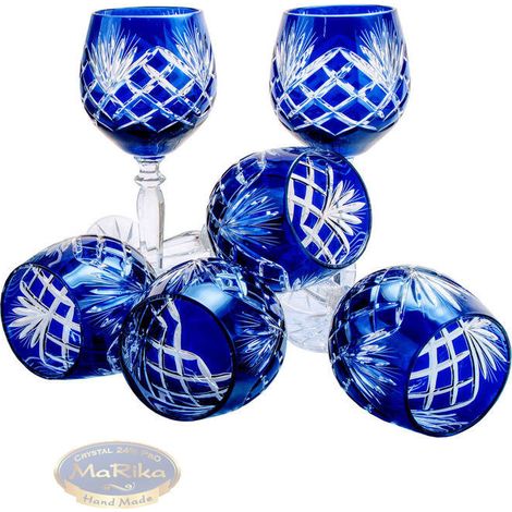 Copas de vino de cristal cobalto de 280 ml con diseño de piña. (1/5)