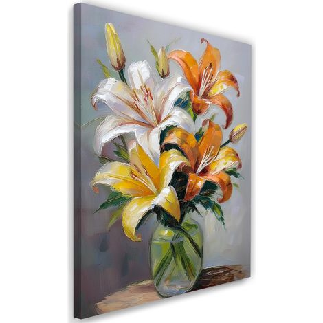 Tableau déco Fleurs de lys dans un vase peintes 40x60 (1/5)