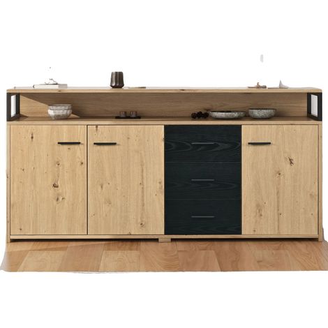 Buffet, Panneau de particules de haute qualité, 120 cm L x 40 cm P x 80 cm H, Trois tiroirs, Trois portes, Étagères réglables (1/5)