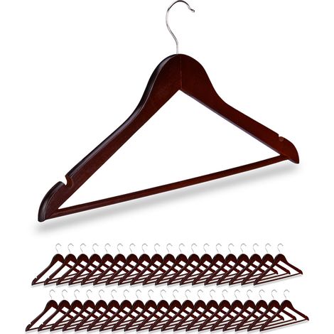 Pack 40 Perchas Ropa con Gancho Giratorio, Madera, Marrón, 44,5 cm de ancho (1/5)