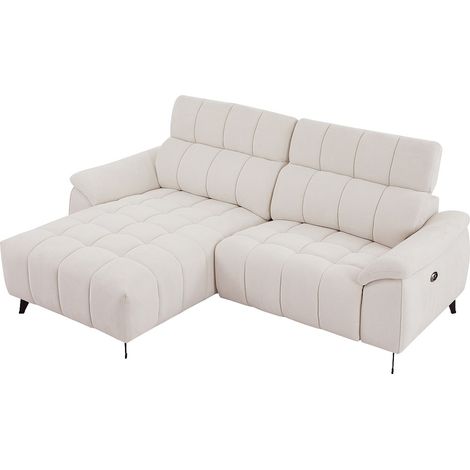 Vente-Unique – Canapé d'angle gauche relax électrique 4 places – Têtières ajustables – Tissu texturé beige – Design contemporain – Éco-responsable (1/4)