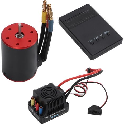 Moteur brushless 3650 3100KV, variateur 60A, étanche, avec carte de programmation pour voiture RC 1/10 et 1/8. (1/5)