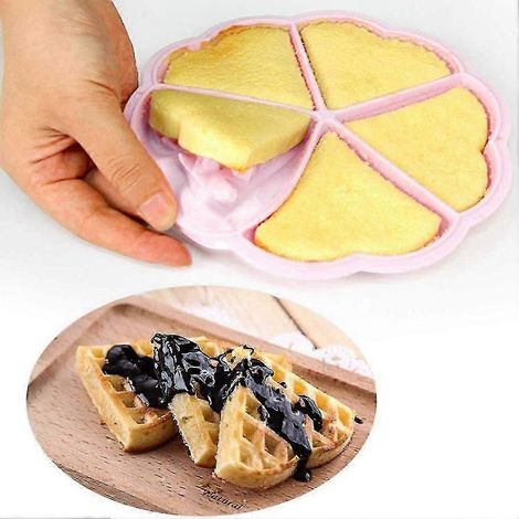 Moule à gaufres en silicone (2 pièces) en forme de cœur, 5 cavités, pour gâteaux, muffins et crêpes. (1/4)