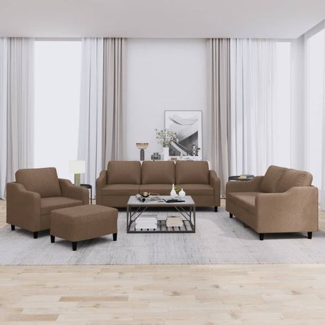 4-tlg. Sofagarnitur mit Kissen Braun Stoff (1/5)