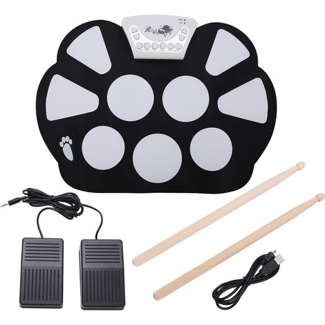 Kit de batterie à rouleau en silicone, kit de batterie électronique portable à rouleau, kit de batterie simulé. (1/5)