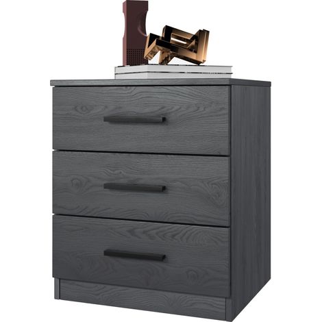 Comodino con tre cassetti, collezione FLOYD. Colore grigio effetto legno.