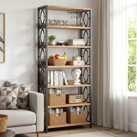 Bibliothèque, étagère sur Pied de 65 x 30 x 180 cm de Haut, Bibliothèque en Bois à 6 étages pour Salon, Industriel, Brun Vintage (1/5)