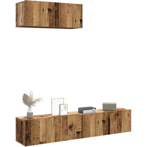 3-tlg. TV-Schrank-Set Wandmontage Altholz-Optik Holzwerkstoff