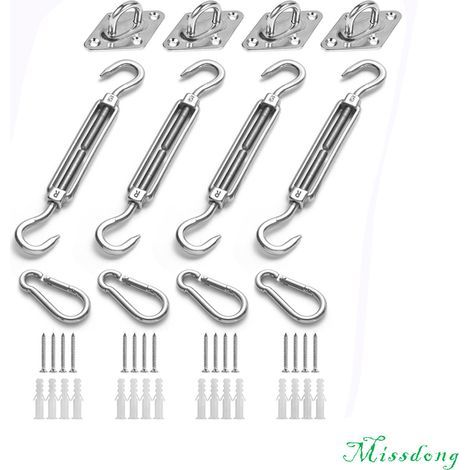 Kit de Fixation pour Voile D'ombrage, Acier Inoxydable Soleil Voile D'ombrage Kit de Fixation pour Triangle et Carré, Rectangle, du Soleil Voile D'ombrage Accessoires de Fixation,Kit de Fixation pour (1/4)