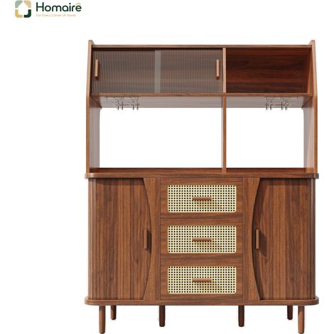 Buffet en mdf noyer avec rangement 140 x 40,5 x 174,5 cm HOMAIRE (1/5)