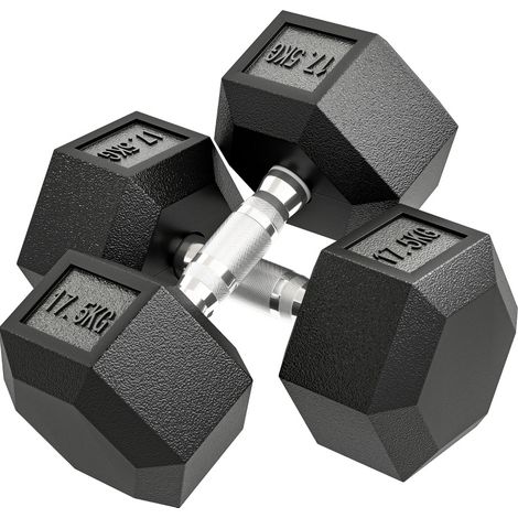 Lot de 2 haltères hexagonaux 17,5 kg avec poignée antidérapante en métal noir, pour entraînement de force à la maison, au bureau ou en salle  CHICFURN (1/5)
